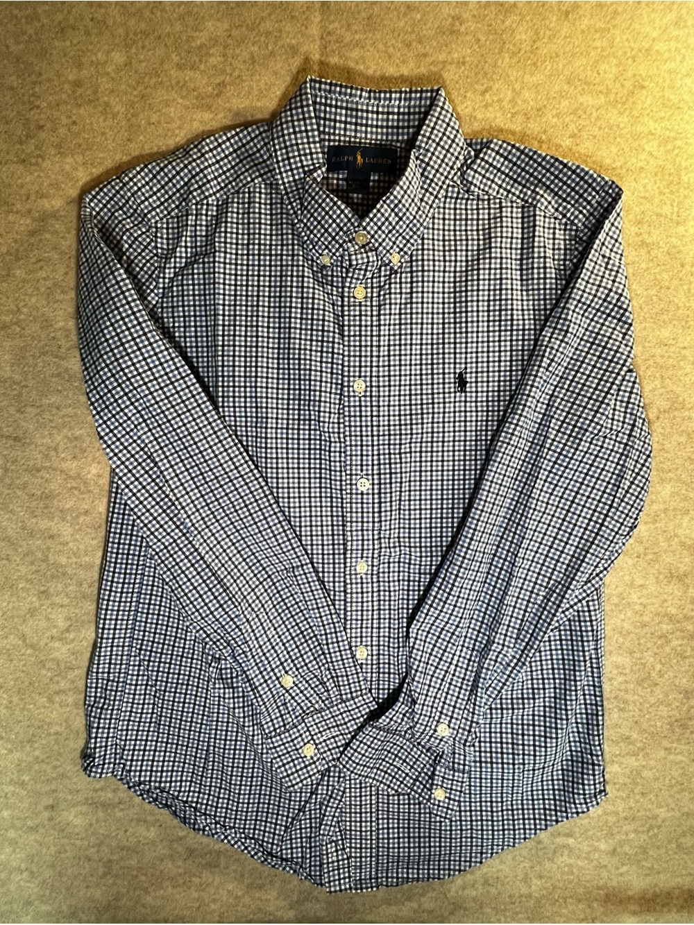 Ralph Lauren Boys Navy and White Micro-Check Button-Down Shirt